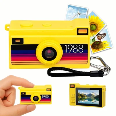 K800 Mini Digital Camera Retro Pocket Camera with 2K Video 12MP Photos Autofocus and LED Flash, without TF Card - Bright Yellow