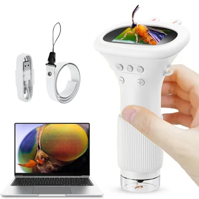 Mini Microscope for Kids Digital Microscope 1000X Zoom 2MP Camera with 8 LED Lights - White