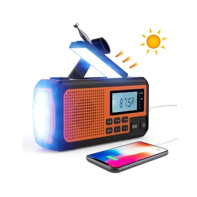 Radio Solaire à Manivelle 373 Radio Météo 4000 mAh Banque d'Énergie de Secours Radio AM / FM / OC avec Lampe de Poche LED Alarme SOS, Version UE