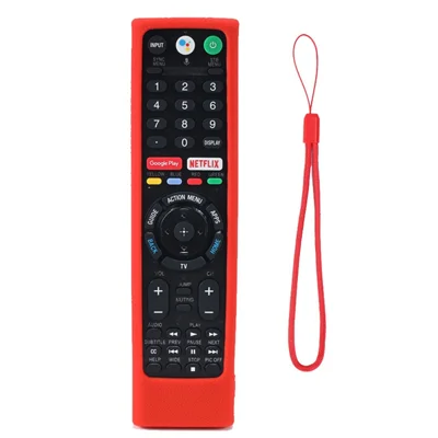 Silicone Cover for Sony TV RMF-TX300U RMF-TX200E Remote Control Shockproof Case with Strap - Red