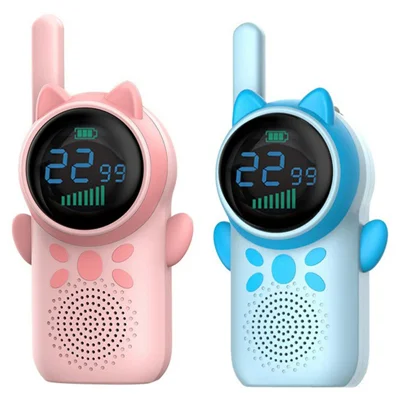 D25 1 Pair 1.5-inch Color Screen Children Walkie Talkies 3km Range Handheld Radio Interphone - Pink+Blue