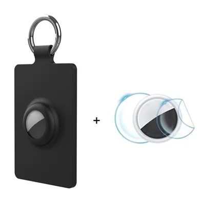For Tesla Car Key Card Storage Case Card Holder Smart Tracker Cover for AirTag , with Front Back Film Set - Black