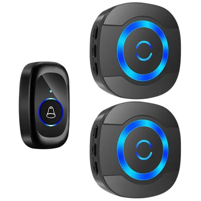 N92A-1T2 Home Doorbell Adjustable Volume Flashing Light Wireless Door Bell, 1 Transmitter+2 Receiver - US Plug / Black