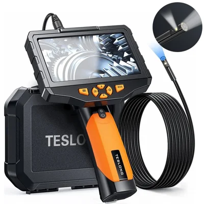 TESLONG NTS300 15m Wire Hand-Held 5.0-inch Screen HD Endoscope 8mm Dual Lens Pipe Inspection Borescope
