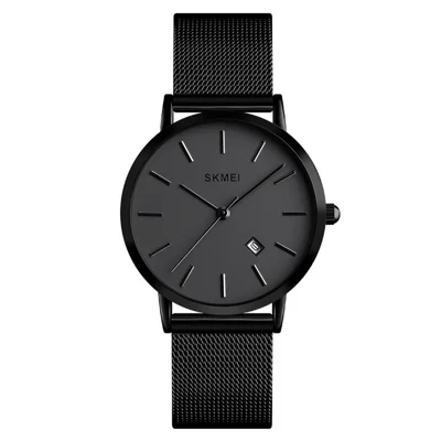 SKMEI 1530 8mm Slim Stylish Men Women Quartz Watch Stainless Steel Strap Wrist Watch - Black