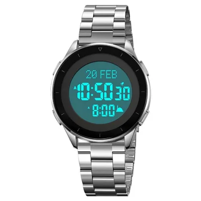 SKMEI 2300 Qibla Direction Indicator Digital Watch Luminous Bookmark Function Electronic Watch - Silver