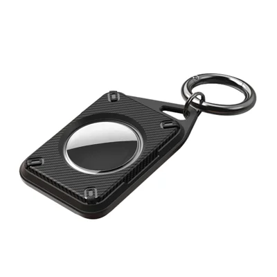 För Apple AirTag Etui Locator Tracker IP68 Vattentät TPU+PC Hölje med Nyckelringhållare - Svart / Kolfiber