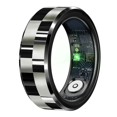 R9 Multifunctional Stainless Steel Smart Ring Heart Rate Blood Oxygen Sleep Monitoring Ring with Charging Case - Black / Size 8