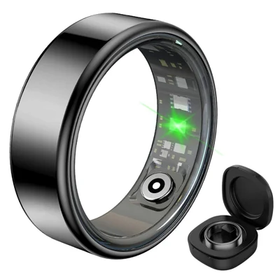 R99 Smart Ring Heart Rate Blood Oxygen Sleep Monitoring Finger Ring with Charging Case - Black / #7 / 17.4mm