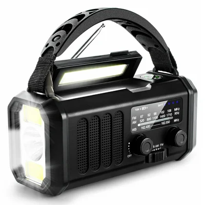 XSY330 Outdoor Solar Power Hand Crank FM / AM / WB Radio LED Light 10000mAh Power Bank - Black