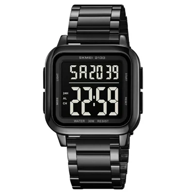 SKMEI 2133 Stylish Digital Watch Student Steel Strap Square Electronic Watch - Black
