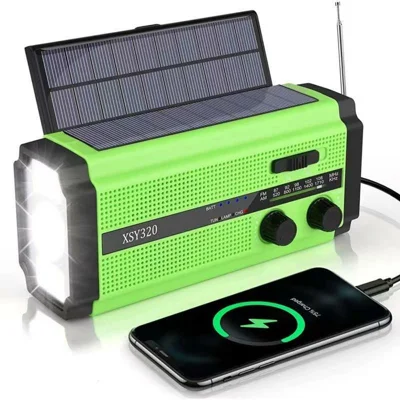 XSY320 Outdoor Solar Hand Crank FM / AM / WB Radio Flashlight 5000mAh Power Bank - Green