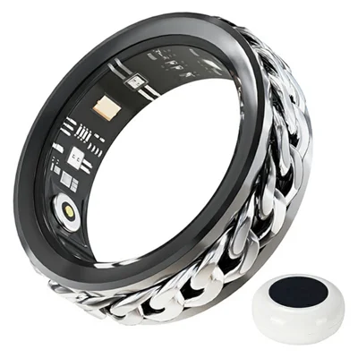 V5 Rotation Decompression Health Monitoring Multi-Function Smart Ring with Charging Case - Black / Size 12