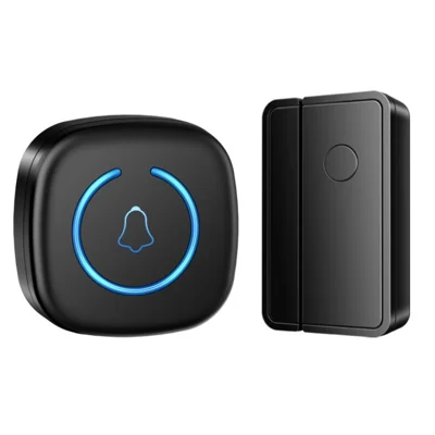 M8 Commercial Wireless Door Magnet Sensor Chime Welcome Visitor Alert with 1 Transmitter + 1 Receiver - US Plug / Black