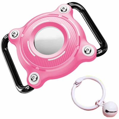 For AirTag Dual Color Protective Case Small Pet Collar Bluetooth-compatible Tracker Waterproof Cover with Bell - Pink+White
