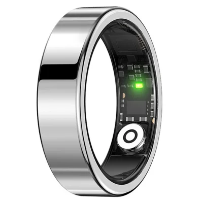 SR09 Blood Oxygen Heart Rate Health Monitor Smart Ring Sports Tracker Ring ( Magnetic Cable Charging ) - Bright Silver / Size 8