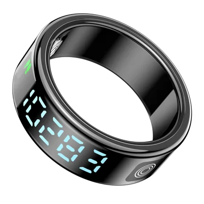 SR08 Digital Display Smart Ring Sleep Tracker Blood Oxygen Heart Rate Monitor Ring ( Magnetic Cable Charging ) - Bright Black / Size 8