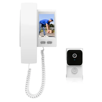 Y8-KP1 2.4G Transmission 3.5 Inch IPS Screen Two Way Audio Night Vision HD Video Doorbell Kit for Home Security - White