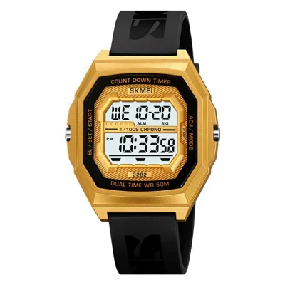 SKMEI 2282 Outdoor Sports Electronic Watch Waterproof Countdown Chronograph with EL Backlit - Black+Gold