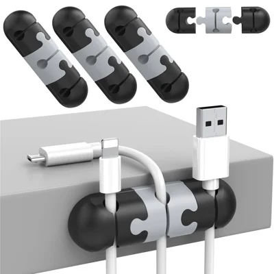 AHASTYLE PT-WE19 Desktop Cable Organizer Silicone Cord Management System Clip Holder - Black  /  Grey
