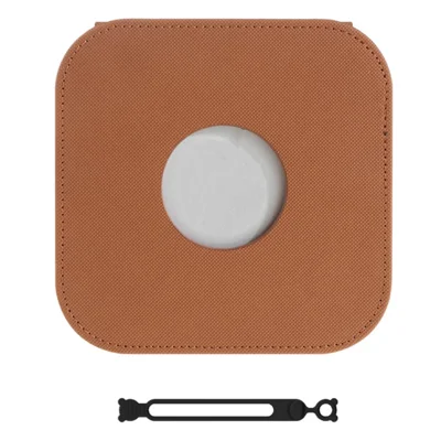 For Apple Mac Mini M4  /  M4 Pro Leather Case Protective Cover with Silicone Cable Ties - Brown