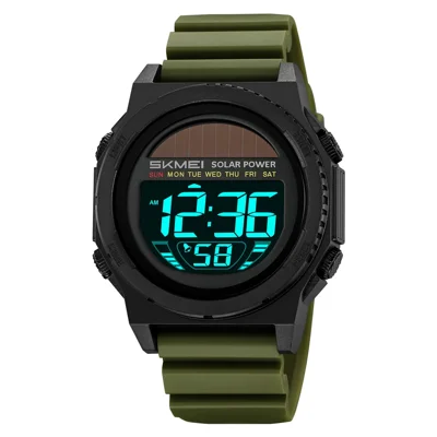 SKMEI 2358 Solar Powered Digital Watch Electronic Waterproof Sports Wristwatch with EL Backlight - Army Green