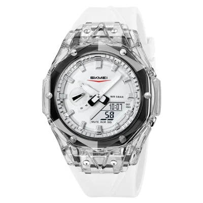 SKMEI 2411 Multifunction Electronic Watch Digital + Analog Display Transparent Case Luminous Wristwatch - White