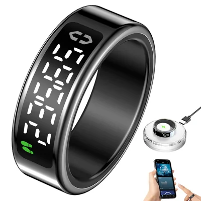 SY01 Digitale Display Smart Ring voor Slaap-, Bloedzuurstof- en Hartslagmonitor met Oplaadcase - Zwart / Maat 8