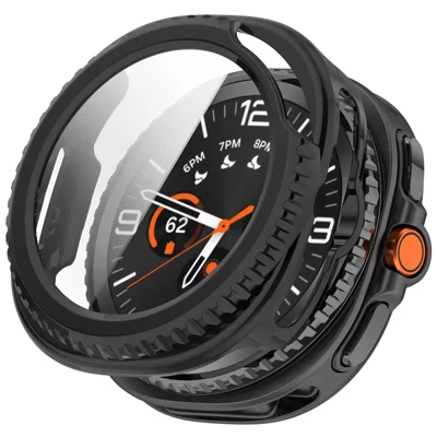 For Samsung Galaxy Watch8 Classic 46mm Case Cover PC + Tempered Glass Integrated Watch Protector - Black