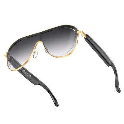 A17 Stainless Steel Large Frame Smart Glasses AI Translation Bluetooth-compatible Audio Sunglasses - Gold+Grey