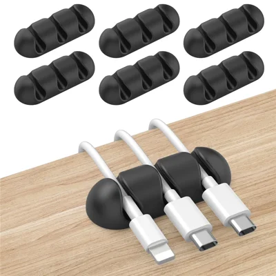 AHASTYLE WE31 6Pcs Adhesive Cable Organizer 3 Slots Silicone Earphone Charger Cable Management Tool - Black
