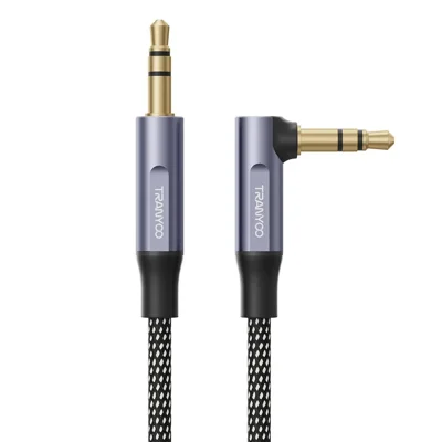 TRANYOO T-E12 3,5 mm Audio Kabel Kabel 90 Graden Elleboog 1 m Gevlochten Aux Kabel HD Geluid