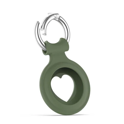 Love Heart Design Silicone Protective Case Cover with Spring Buckle for Apple AirTag Locator - Dark Green