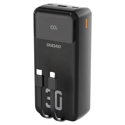 DUDAO K15 Max Power Bank 27000mAh Built-in iP/Type-C Cables PD 22.5W Fast Charging Battery Pack - Black