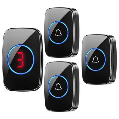 A10 Digital Display Wireless Calling System 60 Melodies Restaurant Pager Long Range Service Bell, 3 Transmitters + 1 Receiver - EU Plug