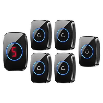 A10 Digital Display Wireless Calling System 60 Melodies Restaurant Pager Long Range Service Bell, 5 Transmitters + 1 Receiver - EU Plug