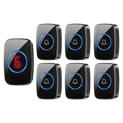 A10 Digital Display Wireless Calling System 60 Melodies Restaurant Pager Long Range Service Bell, 6 Transmitters + 1 Receiver - EU Plug