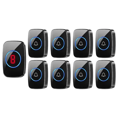 A10 Digital Display Wireless Calling System 60 Melodies Restaurant Pager Long Range Service Bell, 8 Transmitters + 1 Receiver - EU Plug