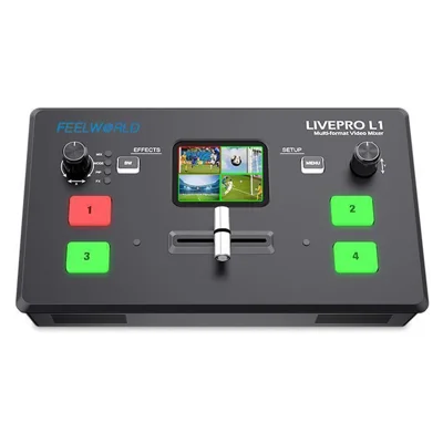 FEELWORLD LIVEPRO L1 V1 USB 3.0 Multi-Camera Live Streaming Video Switcher with 2-Inch TFT Screen, 4 HD Inputs, and APP Control - US Plug