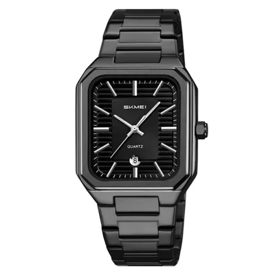 SKMEI 9373 Stainless Steel Strap Quartz Watch with Calendar Function Business Men Analog Display Wristwatch - Black+Black