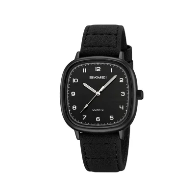 SKMEI 2586 Retro Wristwatch Analog Display Quartz Watch with Genuine Cow Leather Strap - Black Case+Black Strap