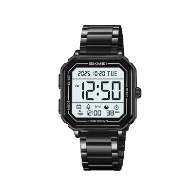 SKMEI 2559 Datoanvisning Elektronisk Ur med EL Baggrundslys Rustfrit Stålbånd Digitalt Armbåndsur - Sort Kasse