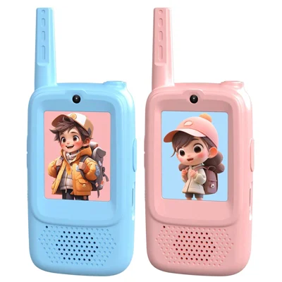 JK300 Für Kinder 1 Paar 2,0 Zoll ABS Kinder Video Walkie Talkies mit Type-C Anschluss 100m Innenbereich Reichweite Sicher - Rosa + Blau