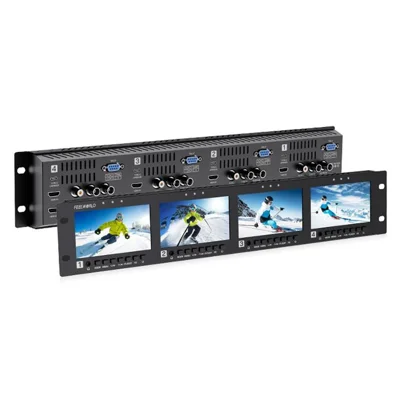 FEELWORLD Q41 4.5 inch 2RU Rack-Mount Broadcast Display 3G-SDI  /  4K HD  /  AV Quad-Screen Broadcast Multi-Viewer - US Plug