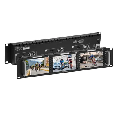 FEELWORLD T51 PLUS-H 2RU Rack Mount Triple 5.5 Inch IPS Screen FHD 4K HD AV Video Monitor - US Plug