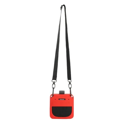 For Bose SoundLink Micro II Bluetooth-Compatible Speaker Silicone Protective Case Drop-Proof Speaker Cover with Shoulder Strap and Carabiner - Red