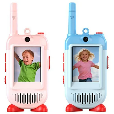 LK-028 1 Paar 2,0-Zoll-HD-Bildschirm Video-Intercom Funkgerät für Kinder, Clip-On, 2,4G Wireless-Kommunikationsgerät – Pink + Blau