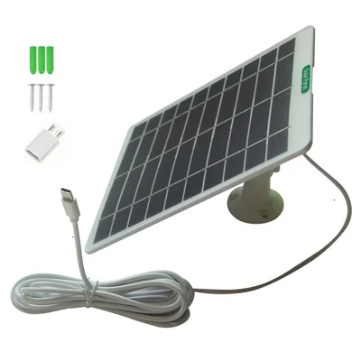 5W 5V Solar Charging Panel for Security Camera Doorbell Type-C Interface High Efficiency - White