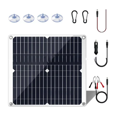 25W High Efficiency Solar Panel Portable Outdoor Emergency Charger with Dual USB Output for Camping / Hiking - Black