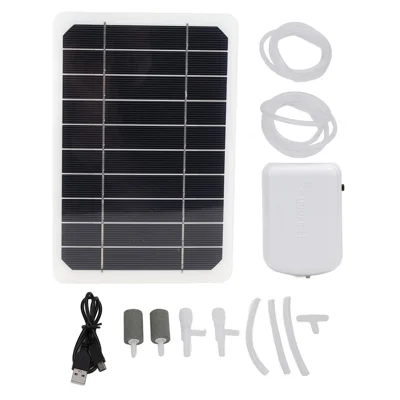 Pannello Alimentato a Energia Solare da 5 W con Pompa Ossigenante, Pannello di Ricarica per Aeratori per Pesca all'Aperto / Acquari - Bianco